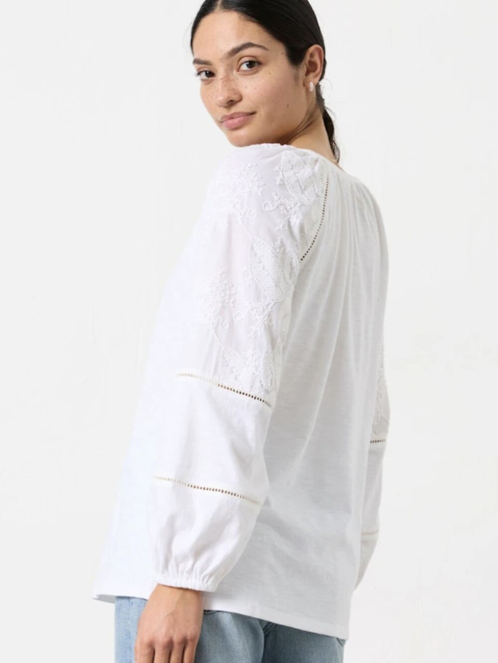 Fatface Ally White Embroidered Sleeve Top NWT Size 8 - Picture 2 of 13